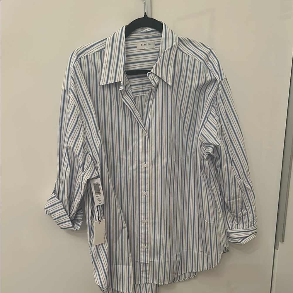 Aritzia (Babaton) women’s blue and brown striped shirt